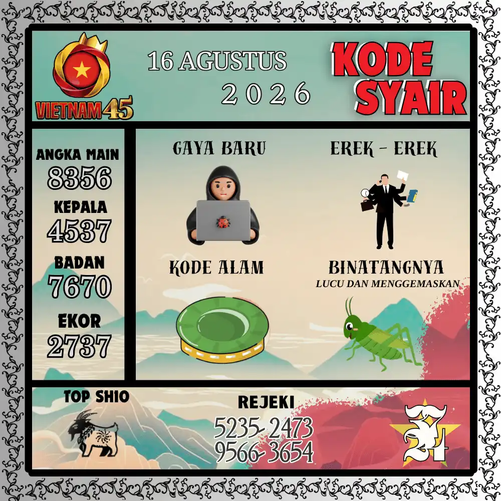 Kode Syair Vietnam45  Pools - Agustus 2026
