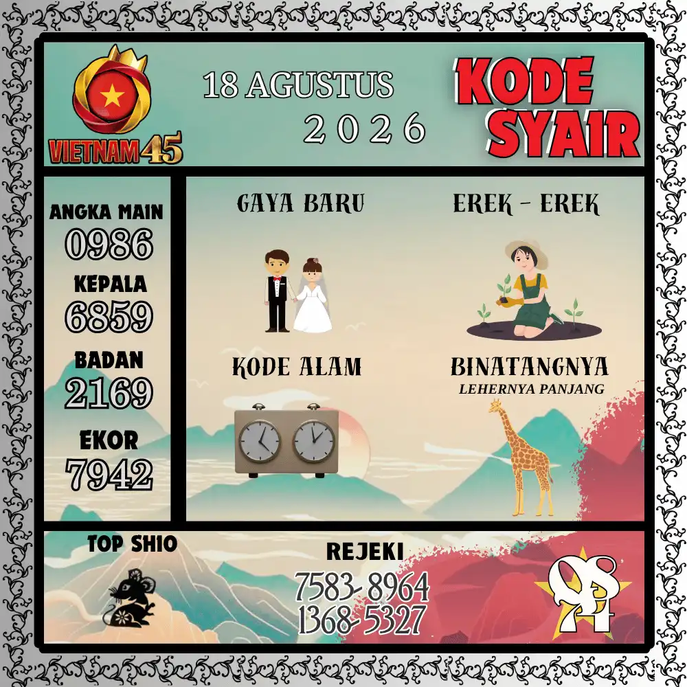 Kode Syair Vietnam45  Pools - Agustus 2026
