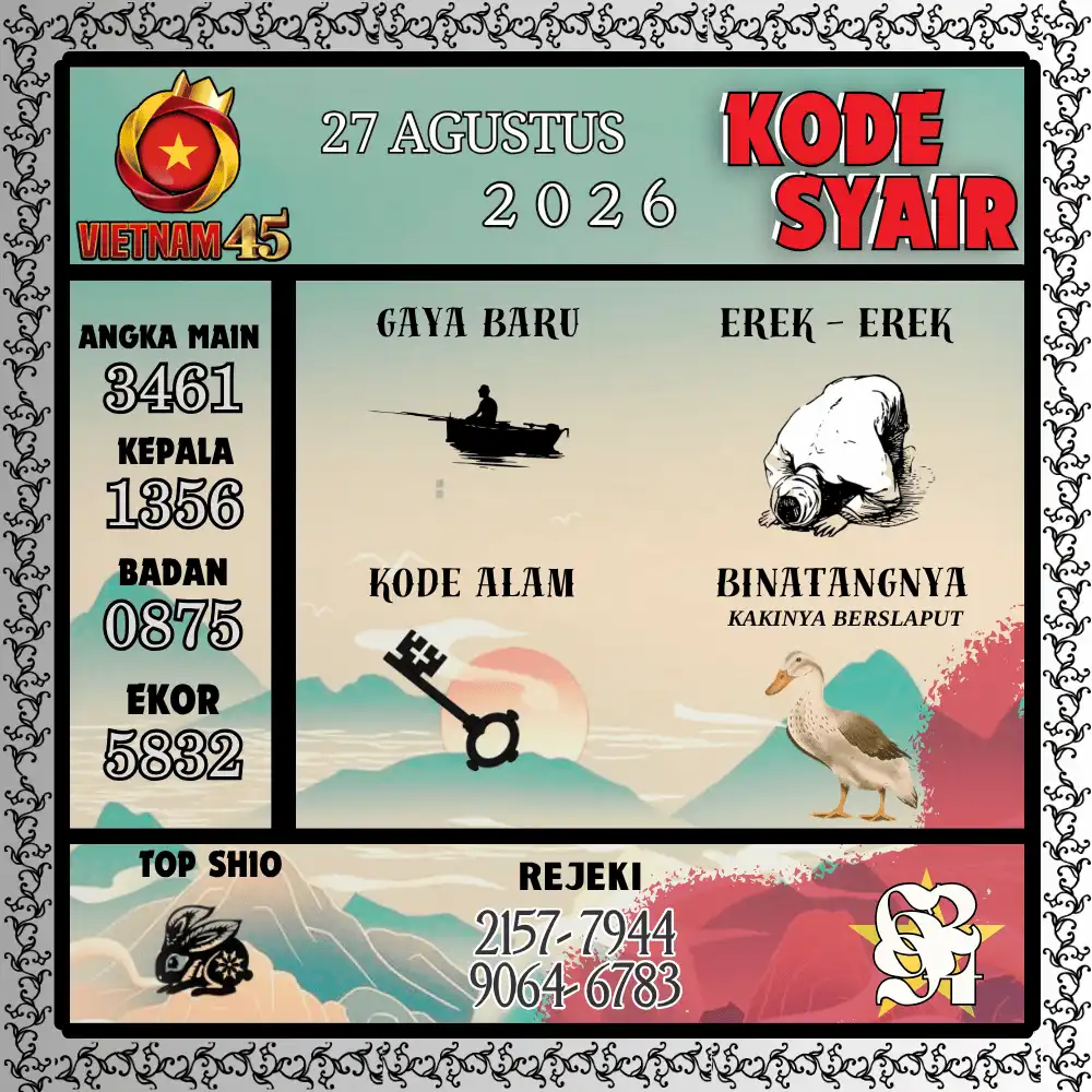 Kode Syair Vietnam45  Pools - Agustus 2026
