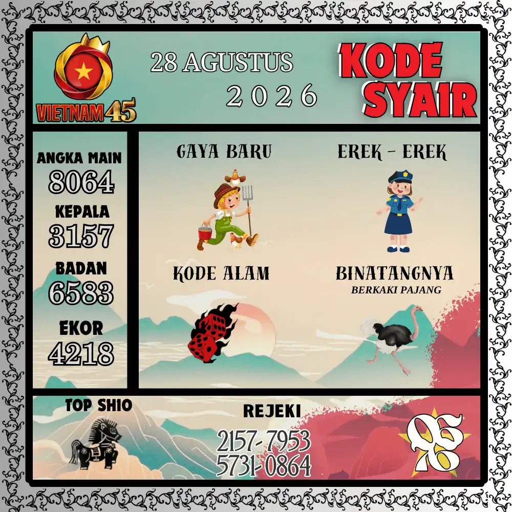 Kode Syair Vietnam45  Pools - Agustus 2026
