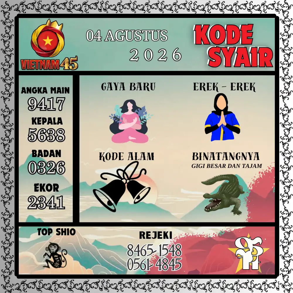 Kode Syair Vietnam45  Pools - Agustus 2026
